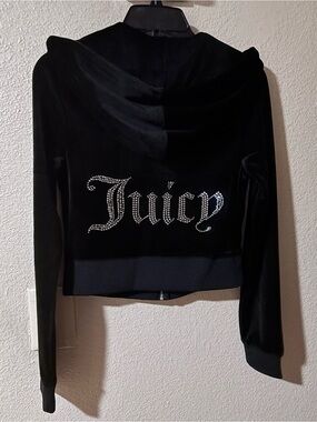 Juicy Couture Black Velour Rhinestone 'Juicy' Logo Jacket